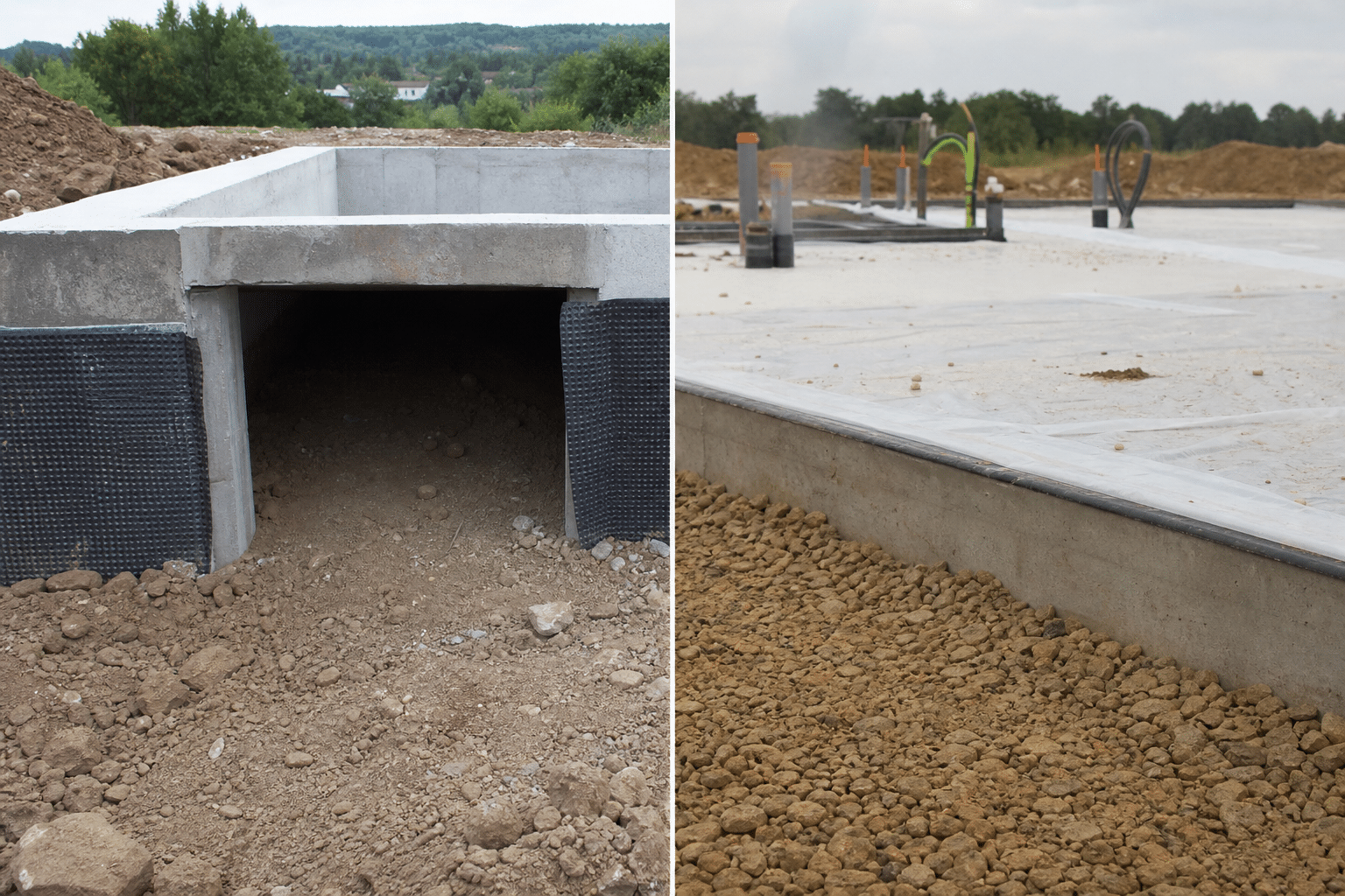 Regard de drainage en béton et dalle posée sur grave